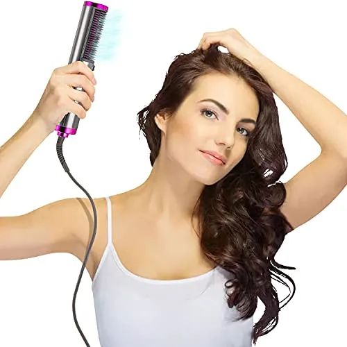 Hair Straightener Brush & Round Hot Air Dryer – Fast Ceramic Heating with Anti-Scald Protection