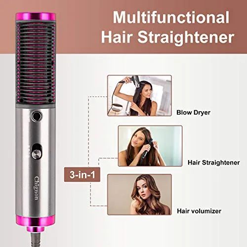 Hair Straightener Brush & Round Hot Air Dryer – Fast Ceramic Heating with Anti-Scald Protection